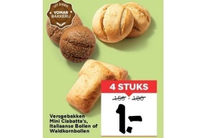 versgebakken mini ciabatta s italiaanse bollen of waldkornbollen