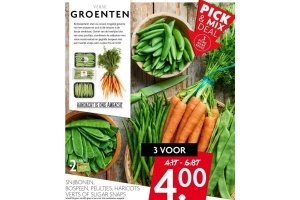 snijbonen bospeen peultjes haricots verts of sugar snaps