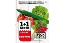 komkommer paprika sla radijs of knoflook