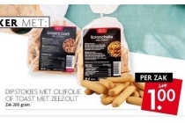 dipstokjes met olijfolie of toast met zeezout