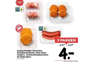 ambachtelijke slavinken gehaktschnitzels ham kaasrondo s varkensbraadworsten of kipburgers