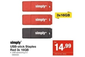 usb stick staples red 3x 16 gb