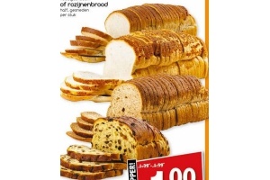 boerenrbood wit bruin of tijgerwit of rozijnenbrood