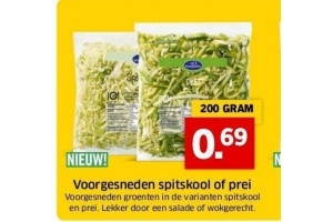 voorgesneden spitskool en prei