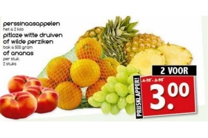 perssinaasappelen pitloze witte druiven wilde perziken of ananas