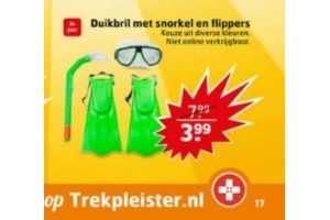 duikbril met snorkel en flippers