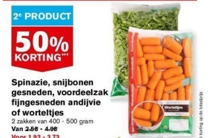 spinazie snijbonen gesneden voordeelzak fijngesneden andijvie of worteltjes