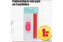 puntenslijper met gum en 3 potloden