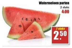 watermeloen parten nu eur2 50 per 2 stuks