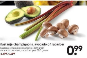 kastanje champignons avocado of rabarber