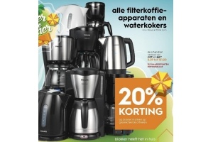 alle filterkoffieapparaten en waterkokers nu 20 korting