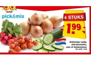 hollandse radijs cherrytomaten uien of komkommer