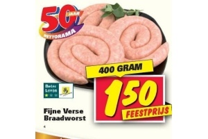 fijne verse braadworst nu eur1 50 per 400 gram