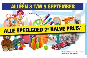 alle speelgoed 2e halve prijs