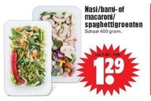 nasi bami of macaroni spaghetti groenten