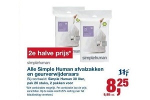 alle simple human afvalzakken en geurverwijderaars nu 2e halve prijs