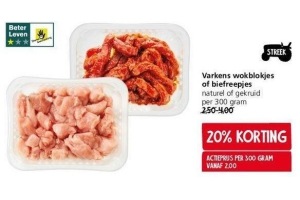 varkens wokblokjes of biefreepjes