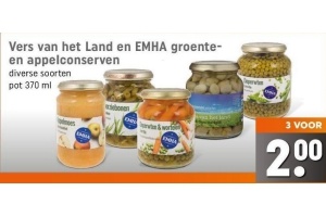 vers van het land en emha groente en appelconserven