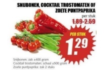 snijbonen cocktail trostomaten of zoete puntpaprika