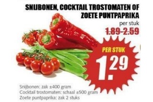 snijbonen cocktail trostomaten of zoete puntpaprika