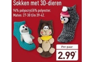 sokken met 3d dieren