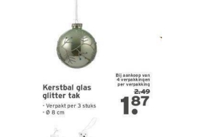 kerstbal glas glitter tak