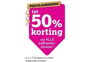 50 korting op alle eetkamerstoelen