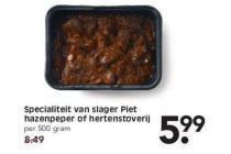 specialiteit van slager piet hazenpeper of hertenstoverij