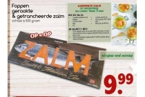 foppen gerookte en getrancheerde zalm