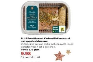 plus feestmoment varkensfilet braadstuk met appelkruisbessaus