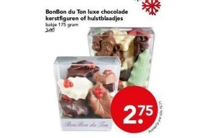 bonbon du ton luxe chocolade kerstfiguren of hulstblaadjes