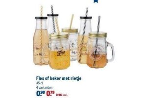 fles of beker met rietje