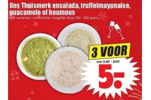 ons thuismerk ensalada truffelmayonaise guacomole of houmous