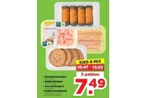 boomstammetjes kipfiletblokjes groenteburgers en kalkoenschnitzels