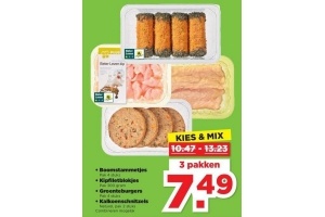 boomstammetjes kipfiletblokjes groenteburgers en kalkoenschnitzels