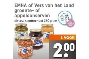 emha of vers van het land groente of appelconserven