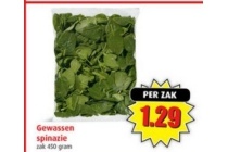 gewassen spinazie zak 450 gram