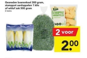 gesneden boerenkoel stamppot aardappelen of witlof zak