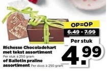 richesse chocoladehart met tekst assortiment of ballotin praline assortiment