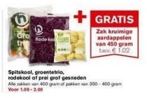 spitskool groentetrio rodekool of prei grof gesneden