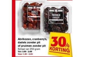 abrikozen cranberry s dadels zonder pit of pruimen zonder pit