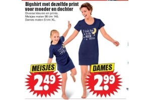 bigshirt met dezelfde print voor moeder en dochter