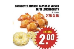 roomboter amandel paashaas koeken en of lemon donuts