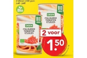 deen biologisch italiaanse tomatenstukjes gepelde tomaten of cherry tomaten