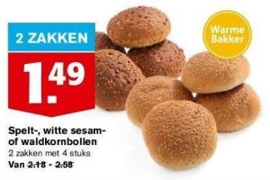 spelt witte sesam of waldkornbollen