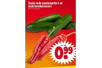 zoete rode puntpaprika s of midi komkommers