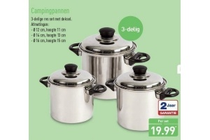 campingpannen 3 delige rvs set met deksel