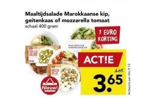 maaltijdsalade marokkaanse kip geitenkaas of mozzarella tomaat