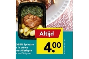 deen spinazie a la creme met filetlapje