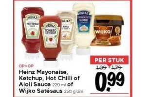 heinz mayonaise ketchup hot chili of aioli sauce of wijko satesaus